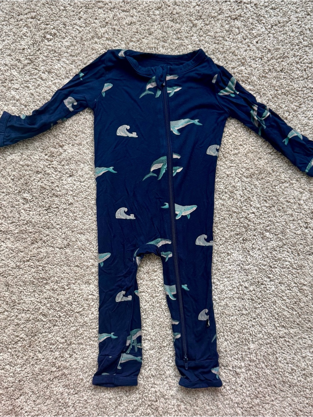 Kyte BABY Navy Whale Print Zipper Pajama One-Piece